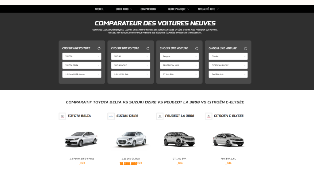 Outil comparatif de voitures